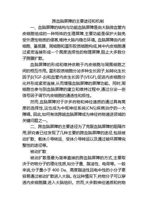 跨血脑屏障的主要途径和机制