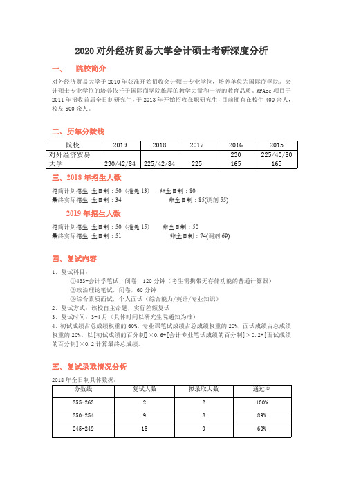 2020对外经济贸易大学会计硕士考研择校分析(简介、分数线、招生人数、复试内容、参考书、复试录取分析)