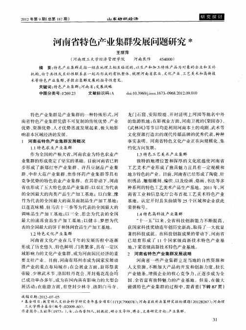 河南省特色产业集群发展问题研究