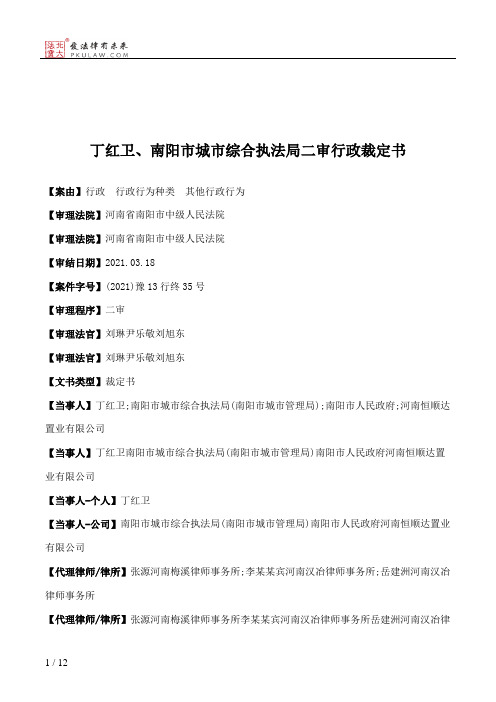 丁红卫、南阳市城市综合执法局二审行政裁定书