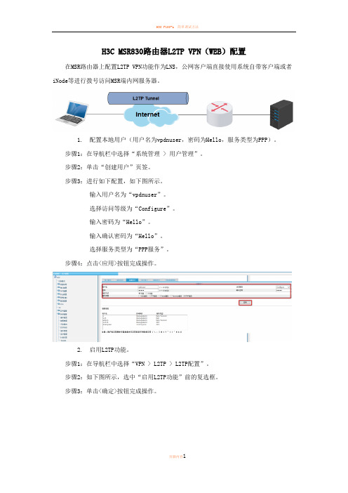 H3C MSR830路由器L2TP VPN(WEB)配置