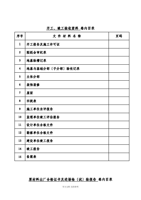 内业资料整理目录