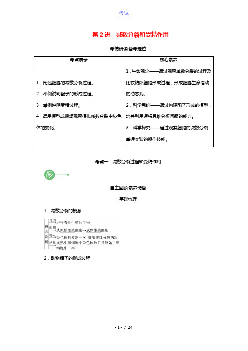 2022届高考生物一轮复习第4单元细胞的生命历程第2讲减数分裂和受精作用学案新人教版必修1