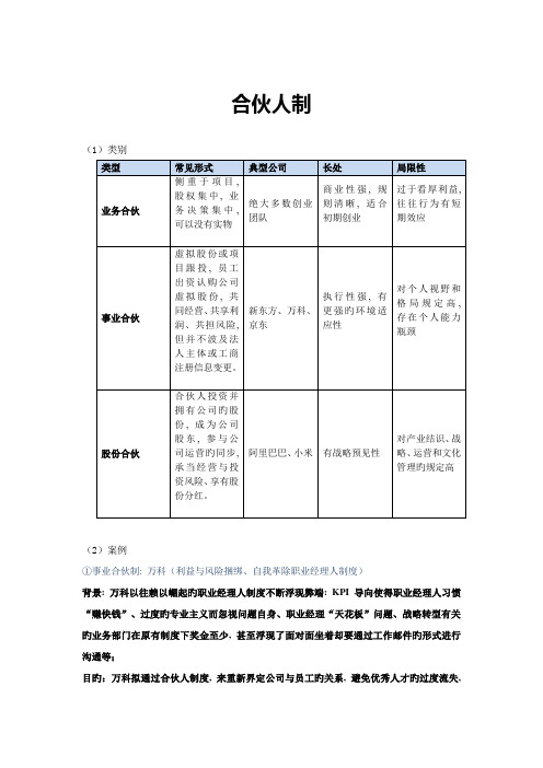 股权、合伙人制度介绍及案例报告