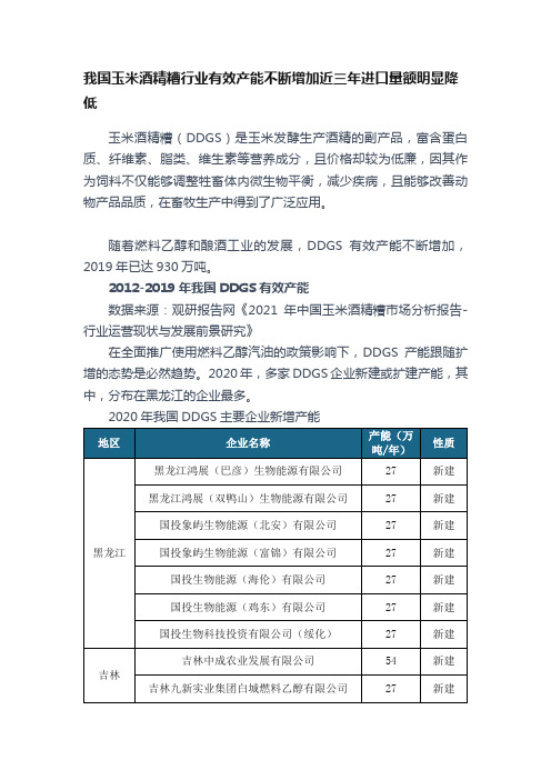 我国玉米酒精糟行业有效产能不断增加近三年进口量额明显降低