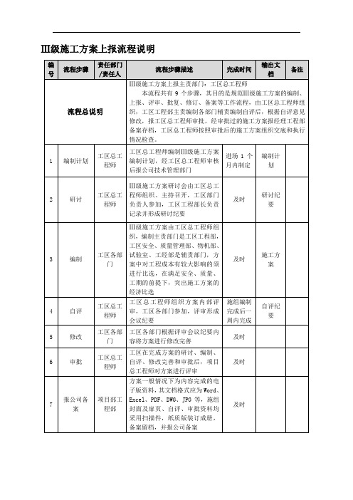 III特级及1级施工方案流程说明