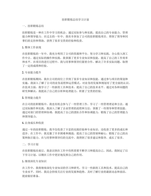 挂职锻炼总结学习计划