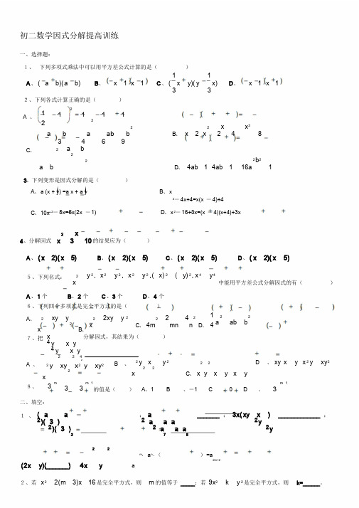 初二数学因式分解提高训练