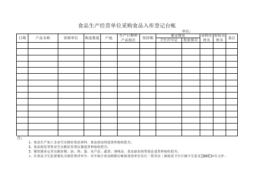 食品生产经营单位采购食品入库登记台帐