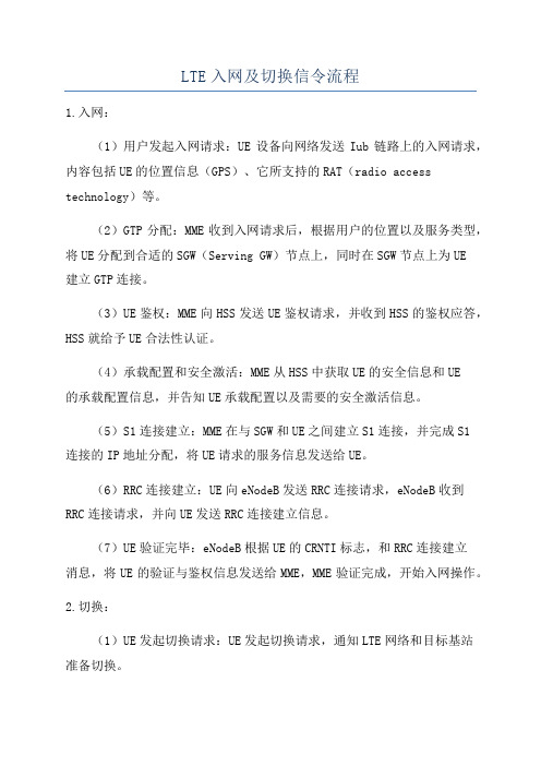 LTE入网及切换信令流程