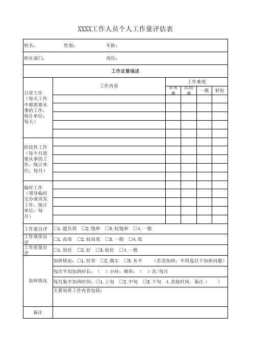 工作人员个人工作量评估表