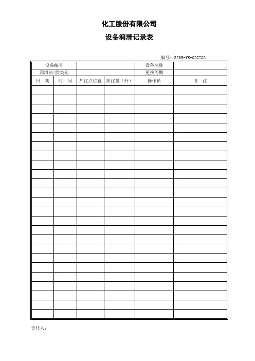 化工股份有限公司设备润滑记录表