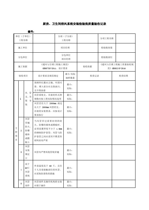 厨房、卫生间排风系统安装检验批质量验收记录