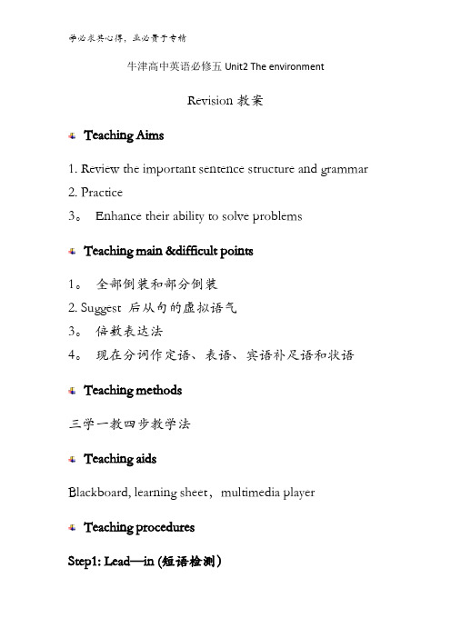 牛津译林版高中英语5 Unit 2 单元复习教案 