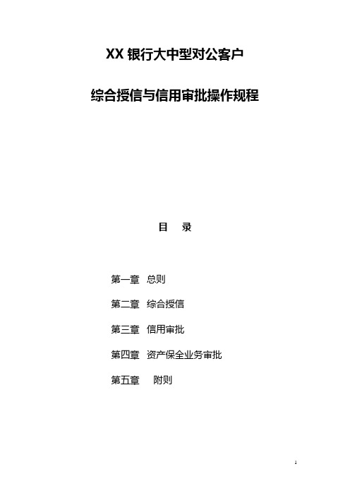 XX银行大中型对公客户综合授信与信用审批操作规程