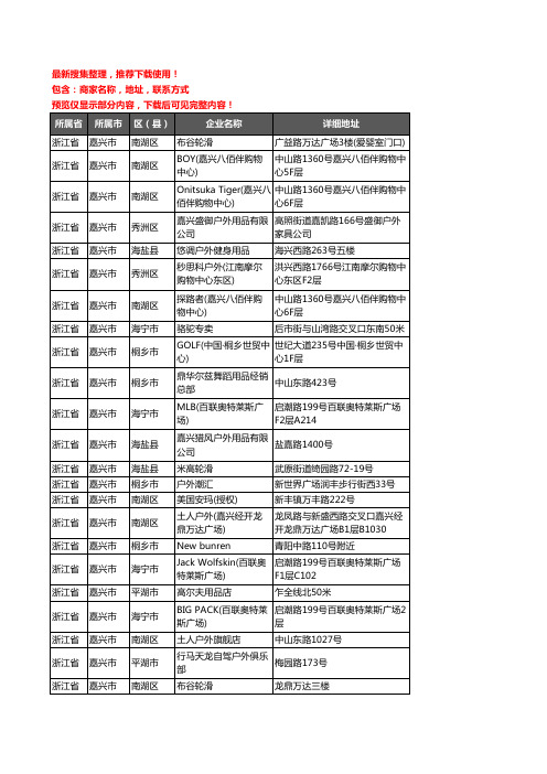 新版浙江省嘉兴市户外用品企业公司商家户名录单联系方式地址大全103家