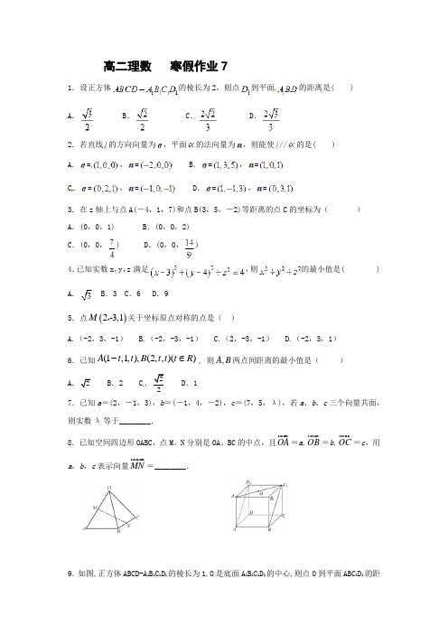 高二寒假作业数学(理)试题(7) 含答案