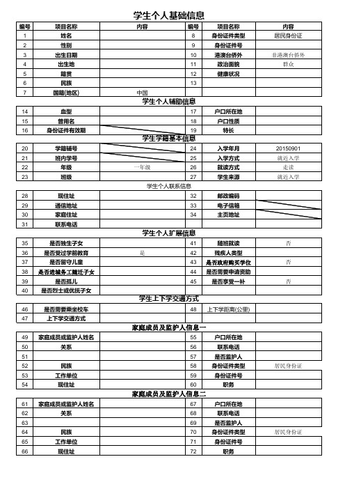 全国学籍学生个人信息表 A4版