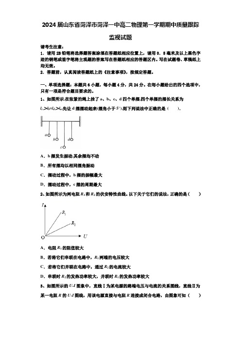 2024届山东省菏泽市菏泽一中高二物理第一学期期中质量跟踪监视试题含解析