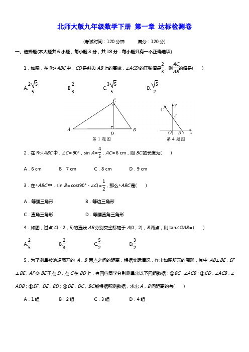 北师大版九年级数学下册 第一章 达标检测卷(含答案)