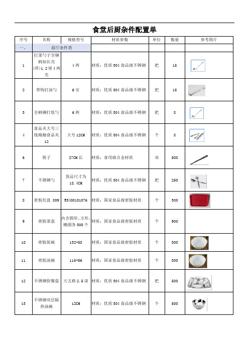 食堂后厨杂件配置单