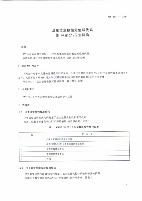 卫生信息数据元值域代码 第14部分：卫生机构