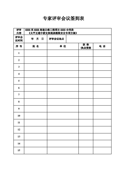 危险性较大分部分项工程专家评审会会议签到表、专家评审意见记录表、专家评审意见(格式模本)