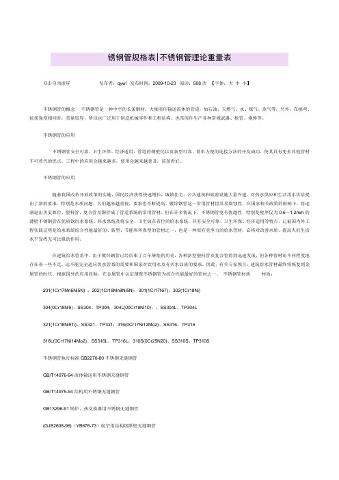 不锈钢管规格表