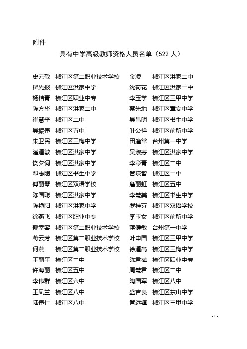 具有中学高级教师资格人员名单(522人)