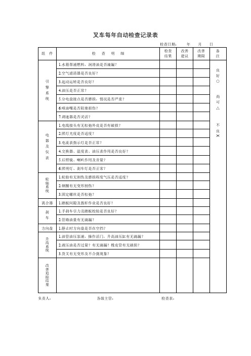 叉车每年自动检查记录表