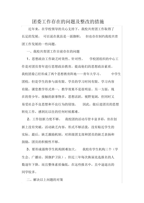 团委存在问题与整改措施