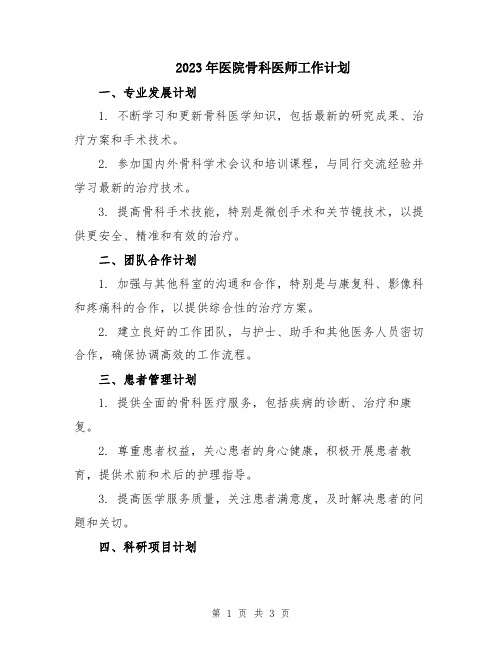 2023年医院骨科医师工作计划