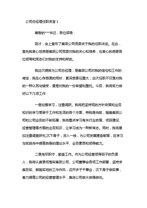 公司总经理任职发言3篇