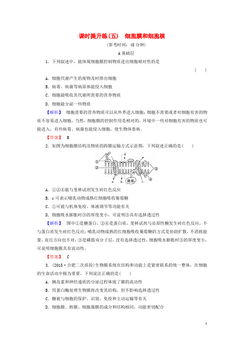 高考生物一轮复习 课时提升练5 细胞膜和细胞核