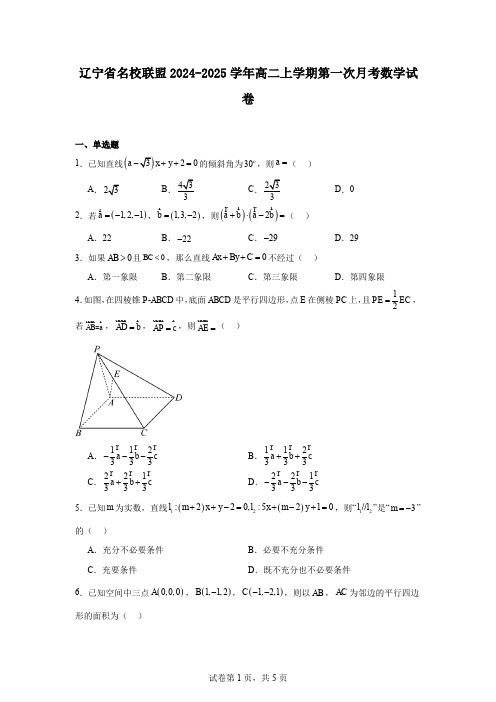 辽宁省名校联盟2024-2025学年高二上学期第一次月考数学试卷