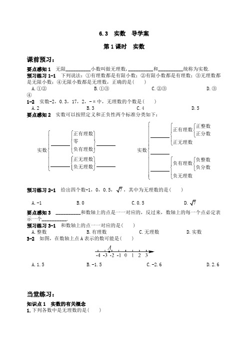 人教版七年级下册数学 6.3  实数  导学案(两课时 含答案)