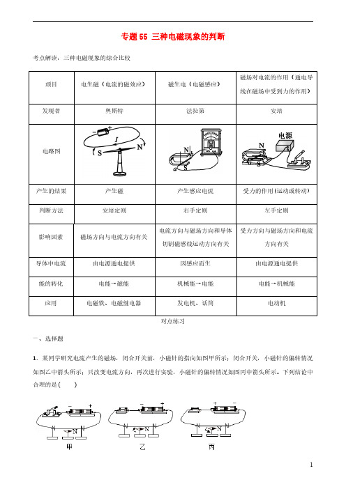 初中物理电学同步专题点拨与强化专题55三种电磁现象的判断含解析