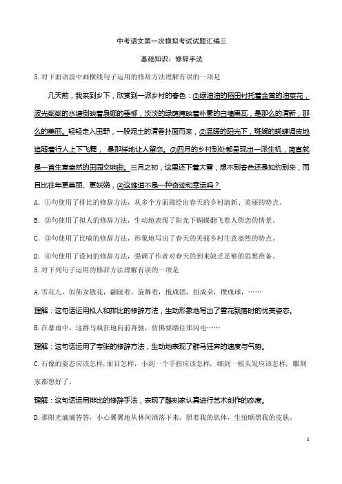 (名师整理)最新部编人教版语文冲刺中考专题复习《修辞手法》精讲精练(含答案)