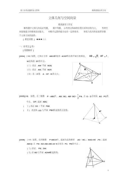 2018届浙江省基于高考试题的复习资料——高考中的立体几何解答题