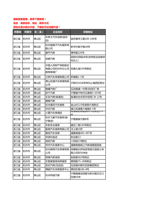 新版浙江省杭州市萧山区汽车维修企业公司商家户名录单联系方式地址大全832家