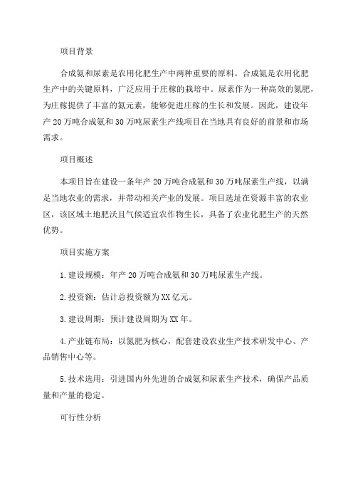 年产20万吨合成氨30万吨尿素生产线项目可行性研究报告书