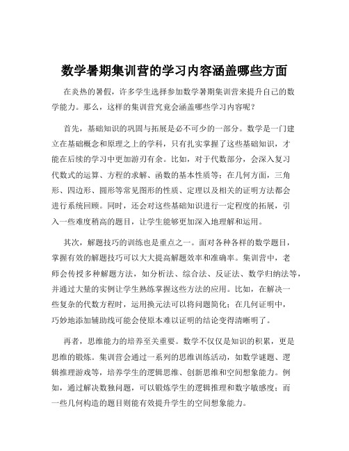 数学暑期集训营的学习内容涵盖哪些方面