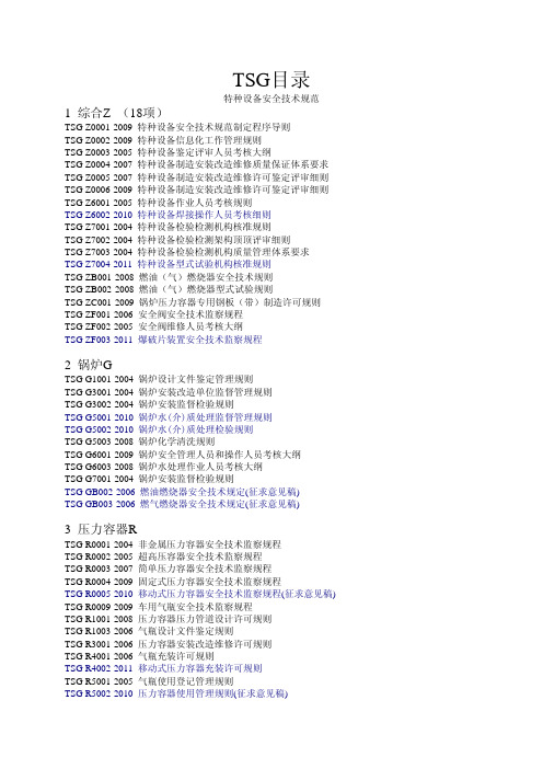 TSG(特种设备安全技术规范)目录-最新