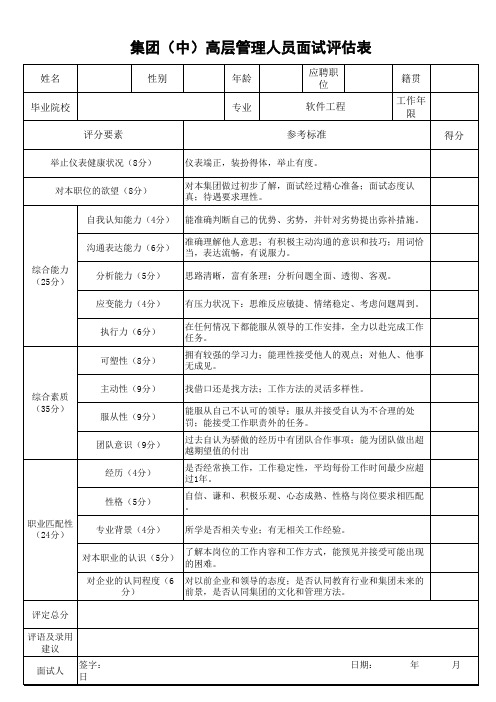 高层人员面试评估表