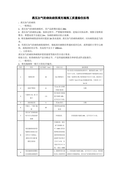 蒸压加气砼砌块砌筑填充墙施工质量验收标准