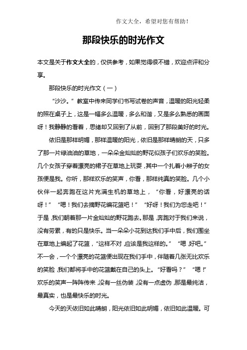 那段快乐的时光作文