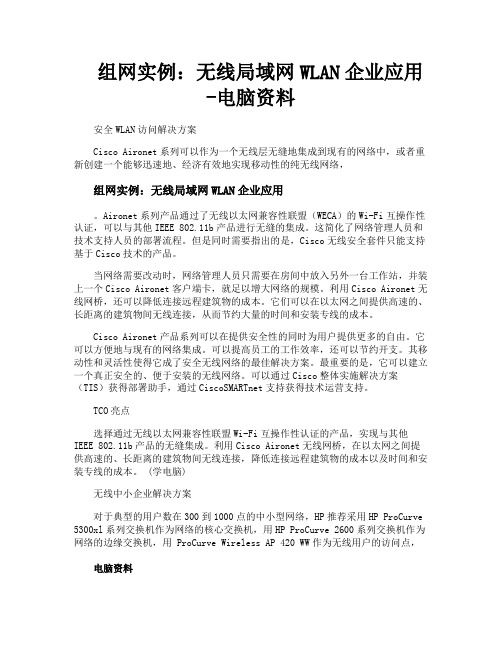 组网实例无线局域网WLAN企业应用电脑资料