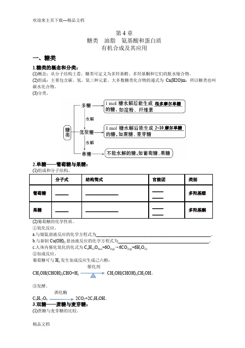 高中化学选修5第四章糖类、油脂、氨基酸、蛋白质知识点难点重点考点汇总高考复习必备