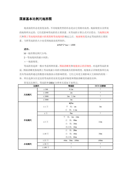 国家基本比例尺地形图等高距知识