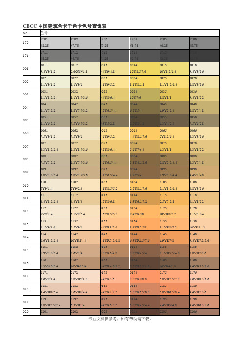 CBCC中国建筑色卡千色卡色号查询表